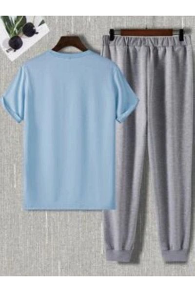 LUNAVISTA Letter Graphic T-Shirt and Lace-Up Waist Sweatpants for Men