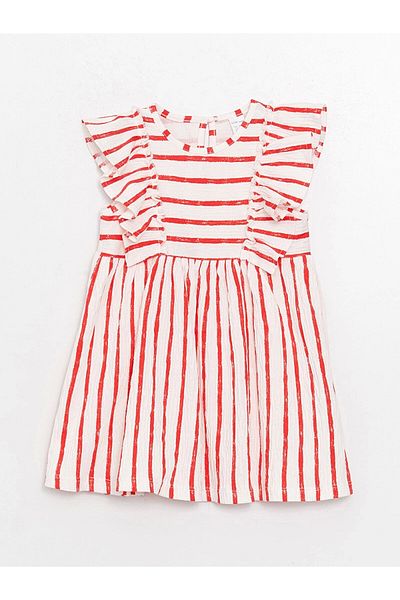 LC Waikiki Lcw Baby Red Crew Neck Striped Baby Girl Dress