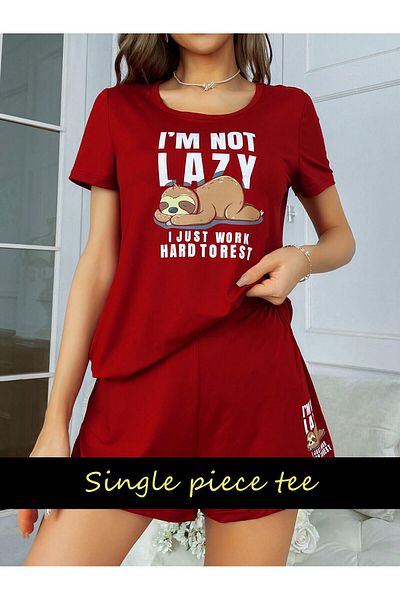 LUNAVISTA Men's Half Sleeve Crew Neck Suit Set Lazy Letter Printed T-Shirt Casual Fashion Style