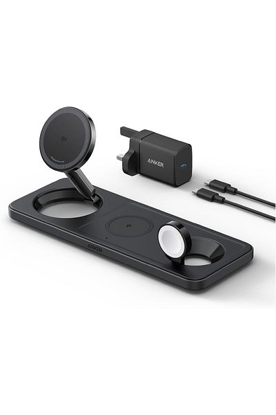 Anker MagSafe Charger Compatible, Foldable 3-in-1 Wireless Charging Station, Qi2 Certified 15W Ultra