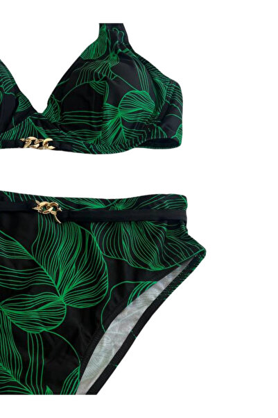 hazelin Women's Black Green Accessory Detailed Lined Bikini Set Hzl25S-Lc25147