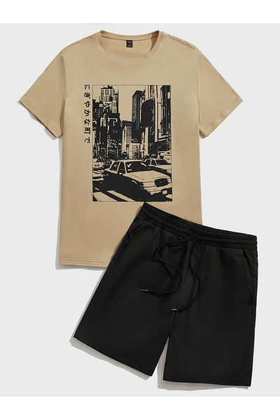 LUNAVISTA Chinese Old Carriage Printed Unisex Short Sleeve T-Shirt and Shorts