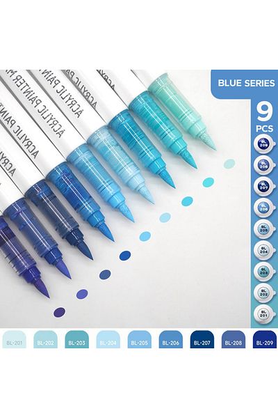 Choice Blue Series Acrylic Brush Markers Set, Assorted Pro Color Series Automatic Ink Control System Art Ma
