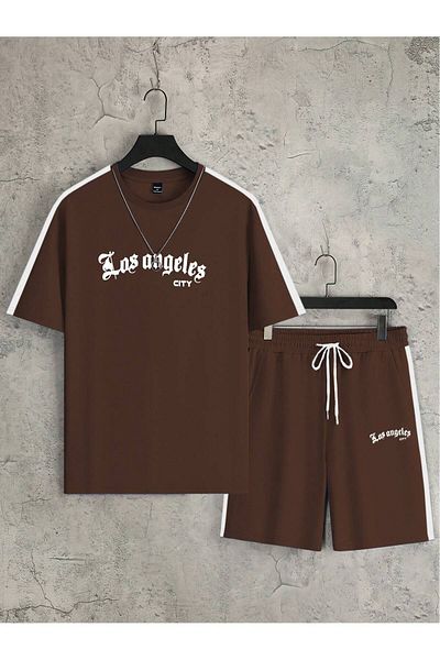 LUNAVISTA Men's Printed Short Sleeve Shirt and Shorts Set, Simple Design