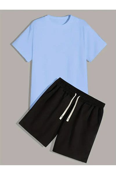 LUNAVISTA Coconut Trees and Angels Printed Short Sleeve Shirt and Shorts Comfortable 2 Piece Set