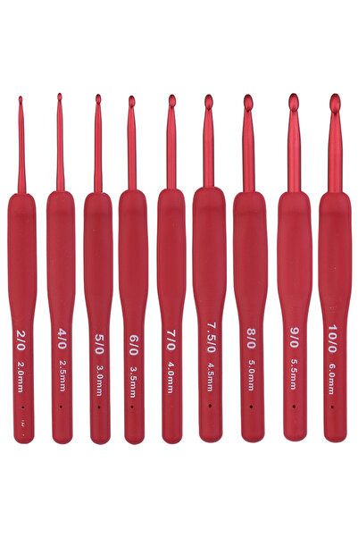 Choice 9 قطع من خطاف الكروشيه الأحمر من فينري بمقبض مريح للأيدي المصابة بالته...