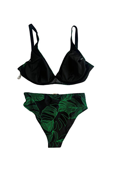 hazelin Women's Black Green Accessory Detailed Lined Bikini Set Hzl25S-Lc25147