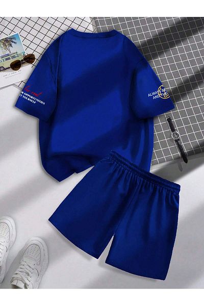LUNAVISTA Men's Two-Piece Suit with Printed Number Lettering Round Neck T-Shirt and Shorts,