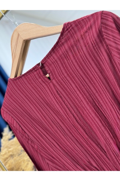 MİHRA STORE Miretta Yelekli Beli Lastikli Nada Elbise-Çİ510 Bordo