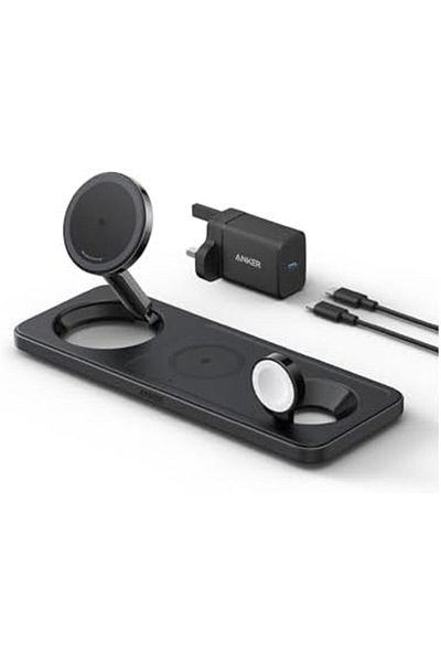 Anker MagSafe Charger Compatible, Foldable 3-in-1 Wireless Charging Station, Qi2 Certified 15W Ultra