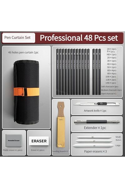 Choice 48Pcs set 27/38/47pcs Sketch Pencils Set Roll Up Canvas Wrap Sketching Pencil Bag Art Drawing Suppli