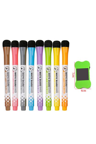 Choice 8pc mixed pen 8 Colors Whiteboard Pens, Fine Tip Magnetic Water-Based Pen with Erasable Cap, Magnet