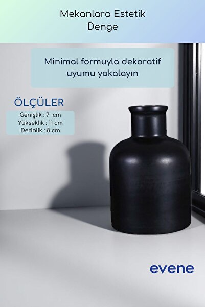 Evene Vazo Küçük Vazo Masa Üstü Vazo Ev Dekorasyon Vazo Siyah Renk Model 56