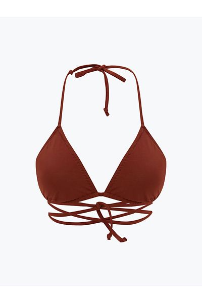 LC Waikiki Lcw Dream Brown Straight Halter Detail Women's Bikini Top