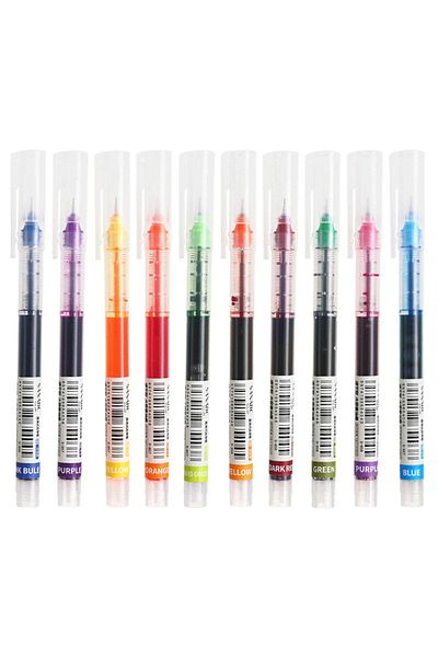 Choice 10 color 10Pcs/set High Quality Needle Type Gel Pens Straight Liquid Ballpoint Pen Kawaii Stationery