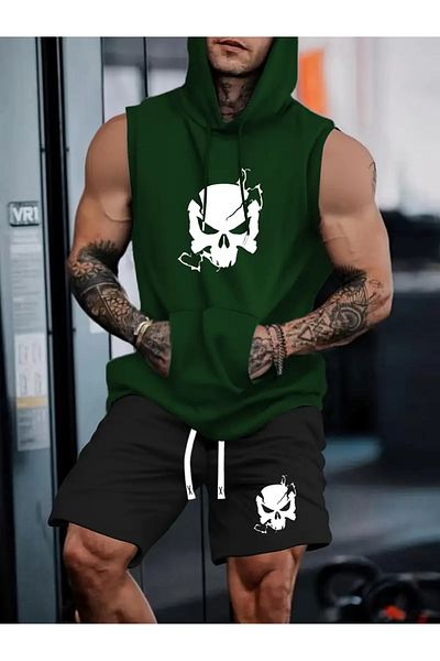 LUNAVISTA Men's Short Sleeve Pure Cotton T-Shirt, Hood and Shorts.