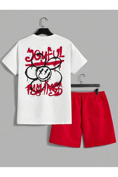 LUNAVISTA Manfinity RebelGame Men's Cartoon Pattern Knitted Short-Sleeved Woven Shorts Two-Piece Set