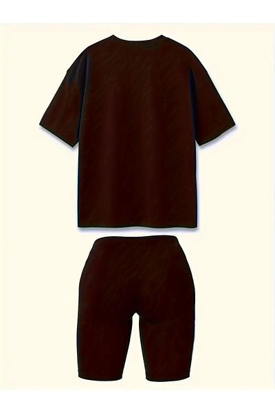 LUNAVISTA Casual Letter Printed Shorts Sets, Short Sleeved Round Neck Top and High Waisted Tight Shorts,