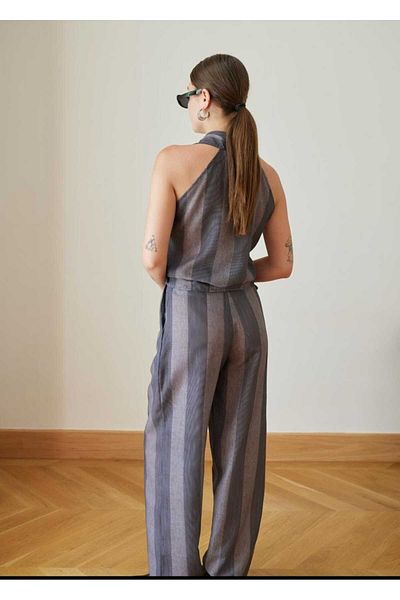 dshee woman Smoked Double Breasted Collar Tie Detailed Suit