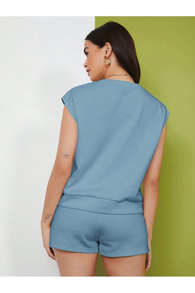 LUNAVISTA Solid Color Casual Suit with Short-Sleeved T-Shirt and Round Neck Trousers