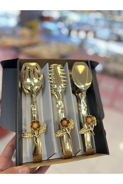 PONCİKPAZAR Lotus 3-Piece Gold Tongs