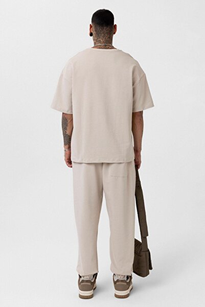 VAMOSCLO Basic Oversize Tracksuit Set with Elastic Legs Beige