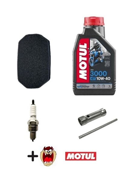 GMS Cup Motosiklet Bakım Seti Motul 3000 10W40 Yağ+Buji+buji anahtarı+Hava filtre Süngeri+Tzmnya motul
