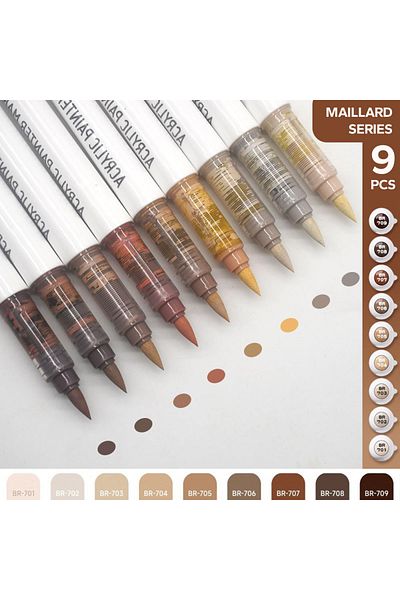 Choice Maillard Series Acrylic Brush Markers Set, Assorted Pro Color Series Automatic Ink Control System Ar