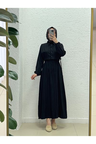 MİHRA STORE Rochie Nada cu vestă Miretta și talie elastică-Çİ510 Negru