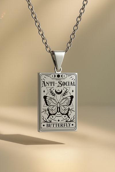 ArtinArt Anti Social Butterfly - Butterfly Tarot Card |   316L Steel Necklace