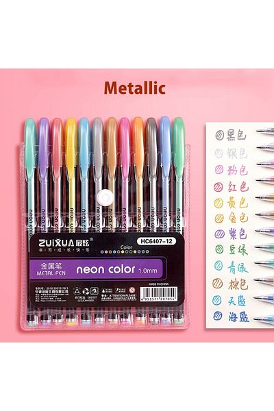 Choice 12pcs Metallic Pen 12/24Pcs Metallic Glitter Colors Gel Pens For School Office Adult Coloring Book J