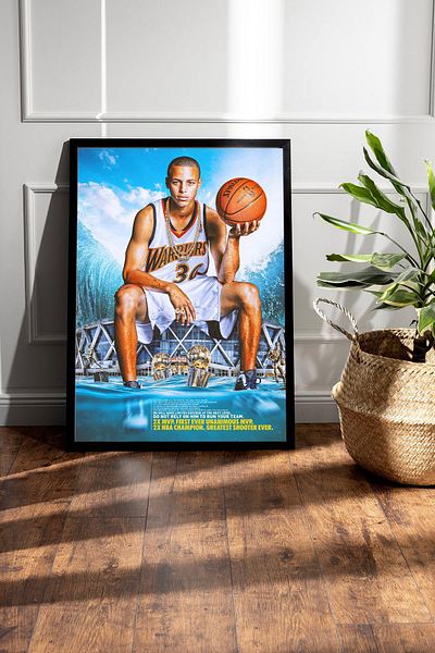 Saturn Stephen Curry Framed Painting - Basketball Nba Poster Painting