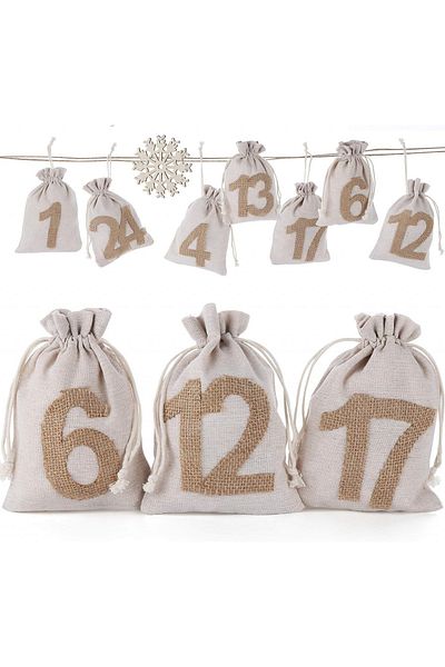 OEM Set 24 saculeti pentru calendar advent, 18 x 13 cm, textil, maro