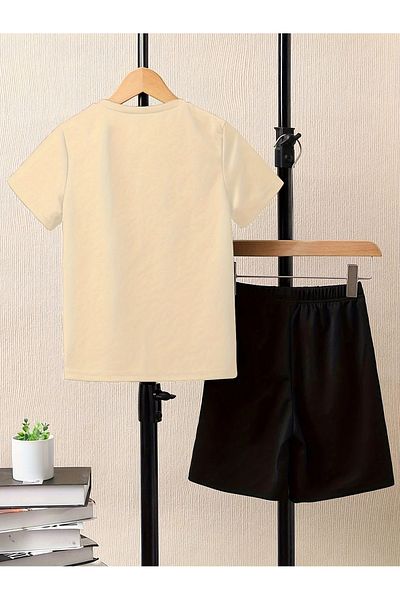 LUNAVISTA Men's 2-Piece Knitted Short Sleeve Letter Printed Shorts Set