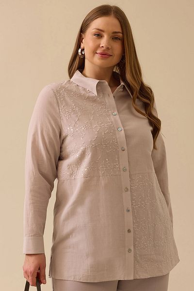 Gala-Xi Galaxi Women's Plus Size Embroidered Sequin Detailed Tunic 4009 Gray