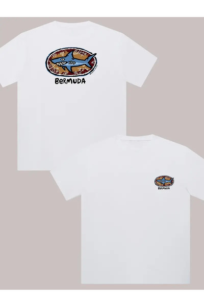 CLASİVA تي شيرت برقبة دائرية كبيرة الحجم مطبوع عليه برمودا للجنسين