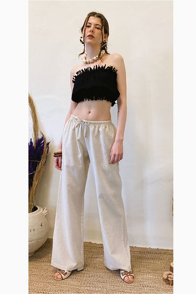 ARİNNASİDE Linen Blended Elastic Waist Trousers