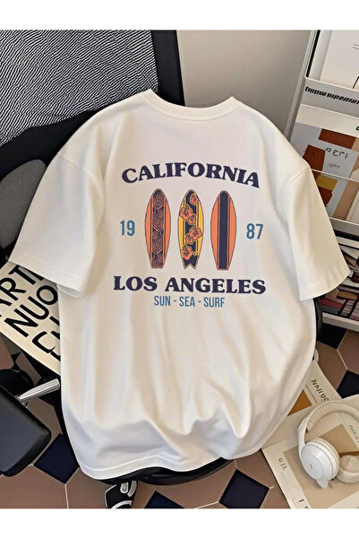 CLASİVA تي شيرت برقبة دائرية كبير الحجم مطبوع عليه كاليفورنيا لوس أنجلوس للجنسين