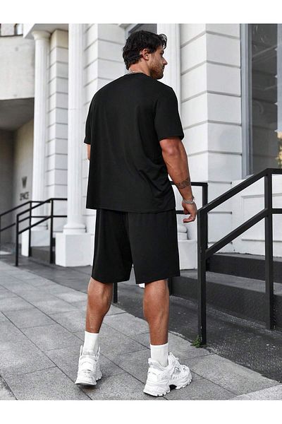 LUNAVISTA Men's Wide Leg Short Sleeve Letter Printed T-Shirt and Shorts Set