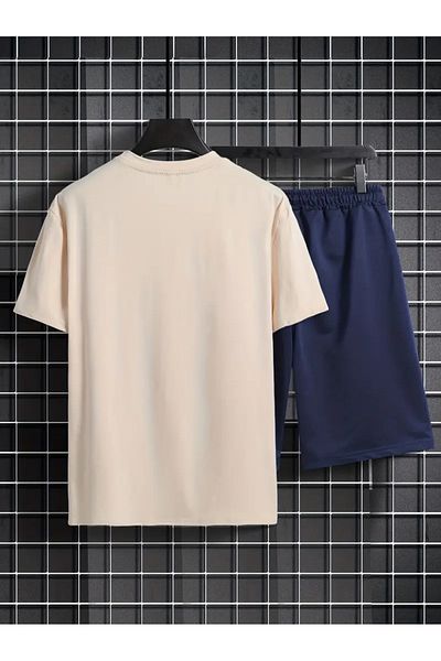 LUNAVISTA Men's Casual Short Sleeve Round Neck Bear Element Graphic Printed Summer Loose T-Shirt and Shorts Set