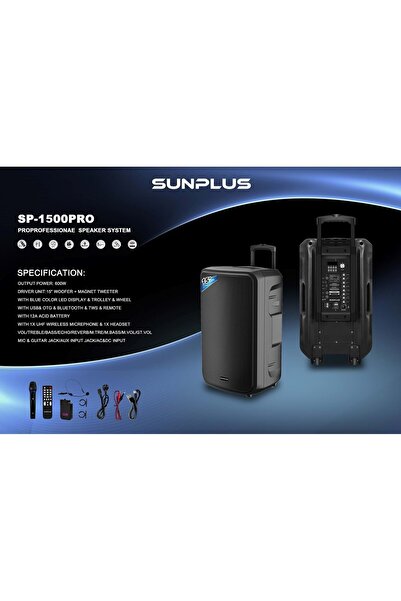 sunplus SP-1500 PRO BLUETOOTH PROFESSIONAL SPEAKER SYSTEM 600W