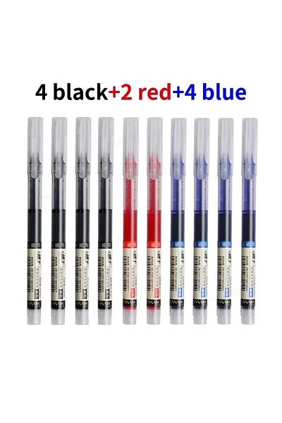 Choice 4black 4blue 2red 10Pcs/set High Quality Needle Type Gel Pens Straight Liquid Ballpoint Pen Kawaii S