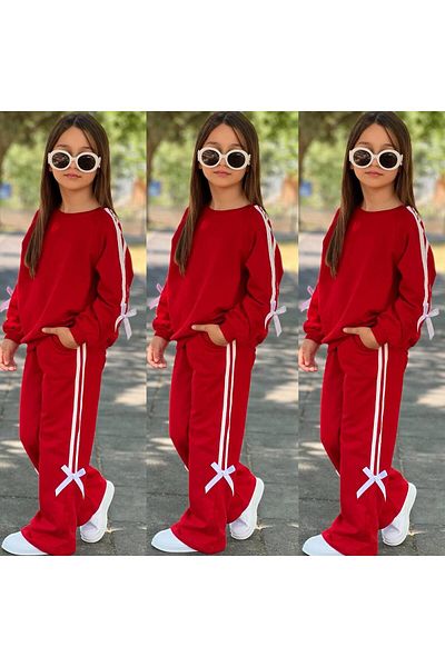 KGN GİYİM Girl's Seasonal Shardonless Bottom Top Tracksuit Set