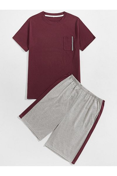 LUNAVISTA Men's Solid Color Short Sleeve Shirt and Shorts Set