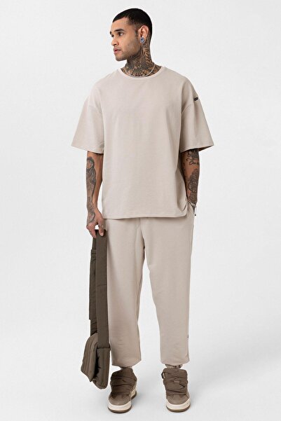 VAMOSCLO Basic Oversize Tracksuit Set with Elastic Legs Beige