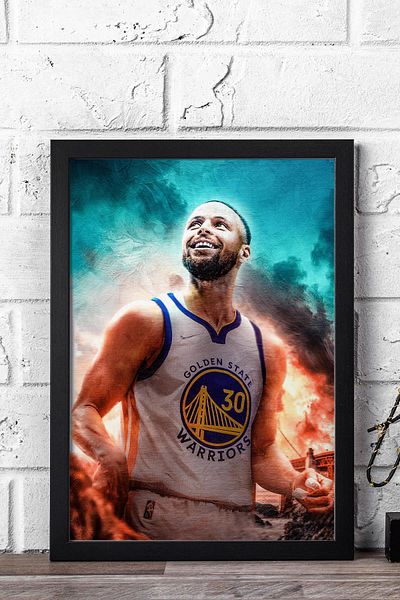Saturn Stephen Curry Framed Painting - Basketball Nba Poster Painting