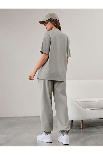 LUNAVISTA Women's 2 Piece Letter Print Casual T-shirt and Pants Set, Round Neck Short Sleeve Summer Outfit