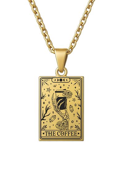 ArtinArt The Coffee Skeleton - Coffee Tarot Card |   316L Steel Necklace