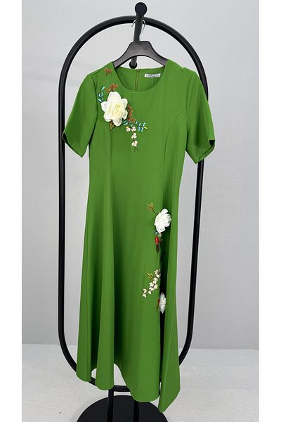 Koza Butik Γυναικείο κοντομάνικο φόρεμα με απλικέ λουλούδι 5325-25
