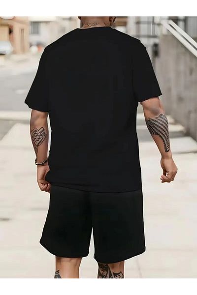 LUNAVISTA 2 Pieces Set Palm Print Short Sleeve Shirt and Shorts